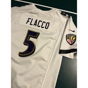 Nike Baltimore Ravens Joe Flacco NFL White Football Jersey YOUTH LARGE On Field